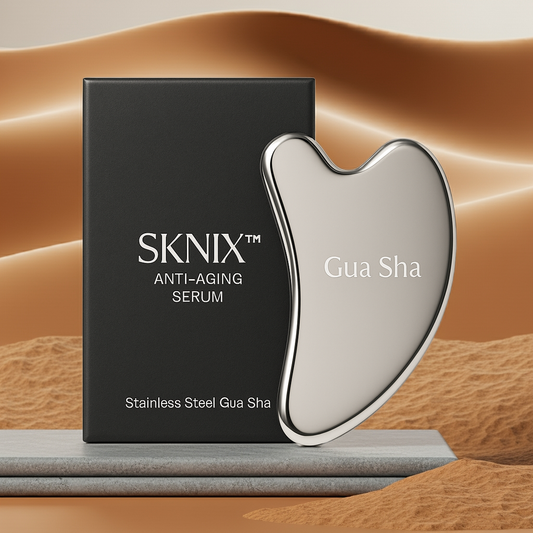 Upgrade Gua Sha Stainless Steel Tool for Face, Massage Scraper for Facial Skin Care (Metallic Luster)